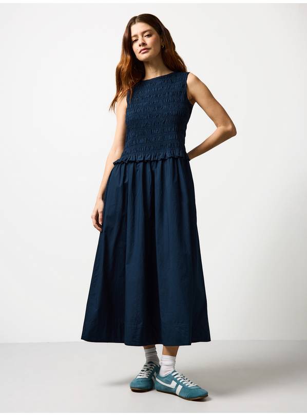 Navy Shirred Sleeveless Midaxi Dress 14