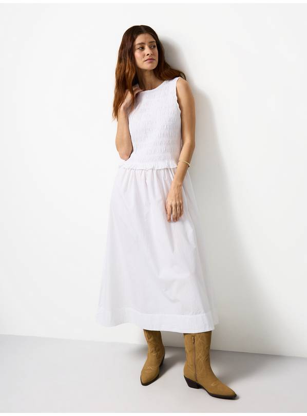 White Shirred Sleeveless Midaxi Dress 12