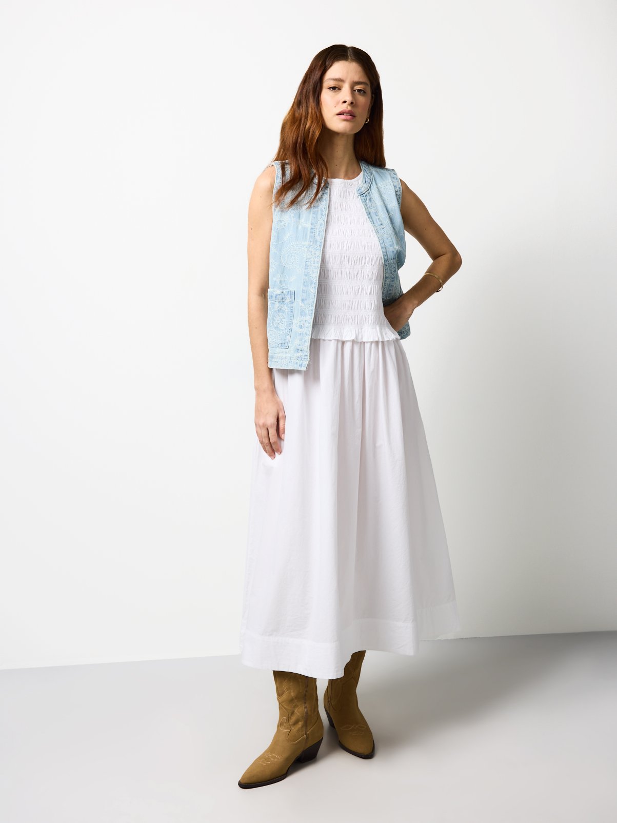 White Poplin Shirred Sleeveless Midaxi Dress 20 - Image 2 thumbnail