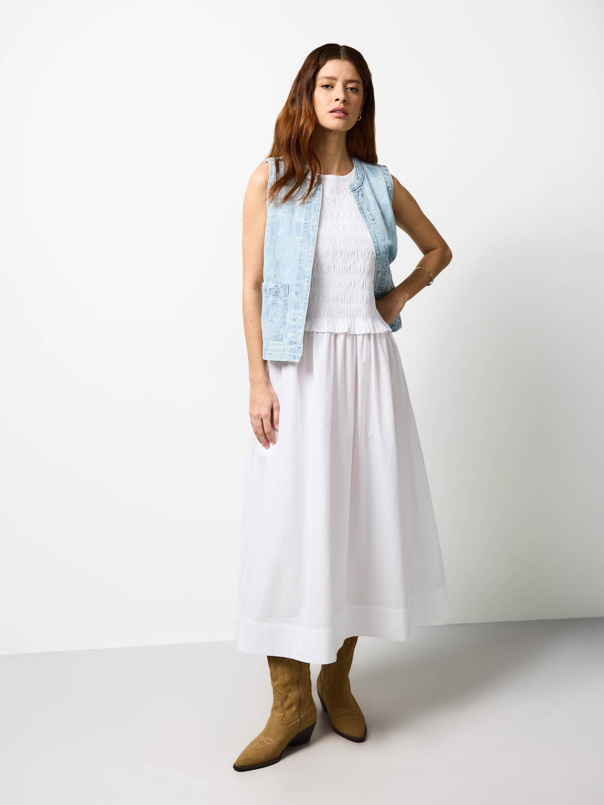 White Poplin Shirred Sleeveless Midaxi Dress 20 - Image 2