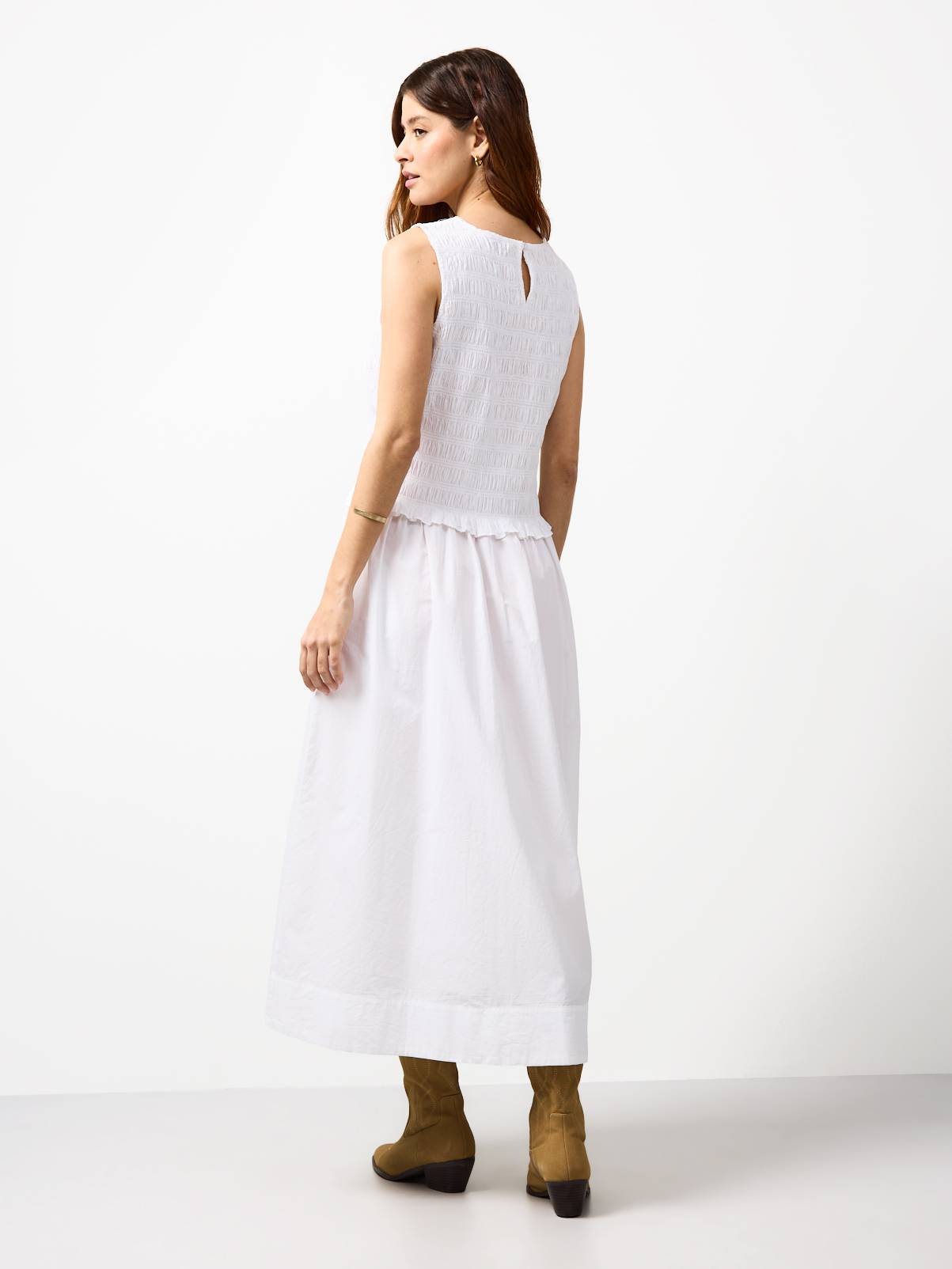 White Poplin Shirred Sleeveless Midaxi Dress 20 - Image 4