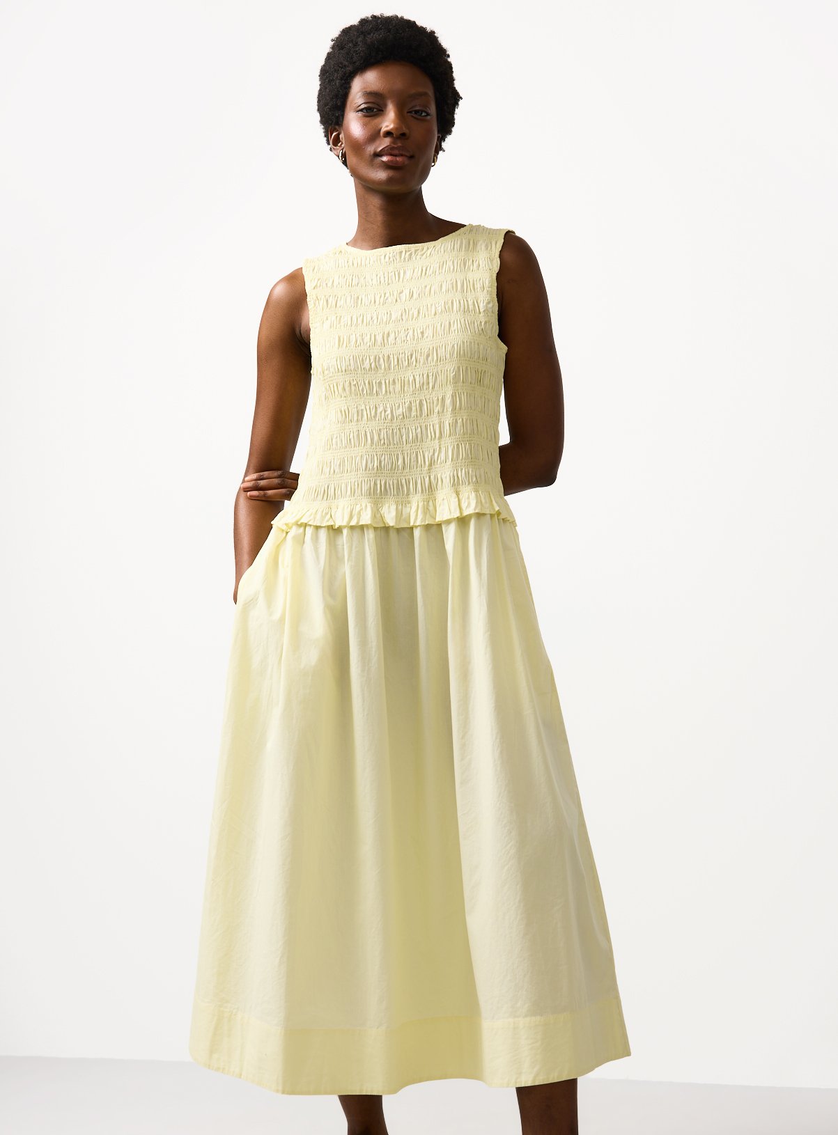 Yellow Poplin Shirred Sleeveless Midaxi Dress 20 - Image 1 thumbnail