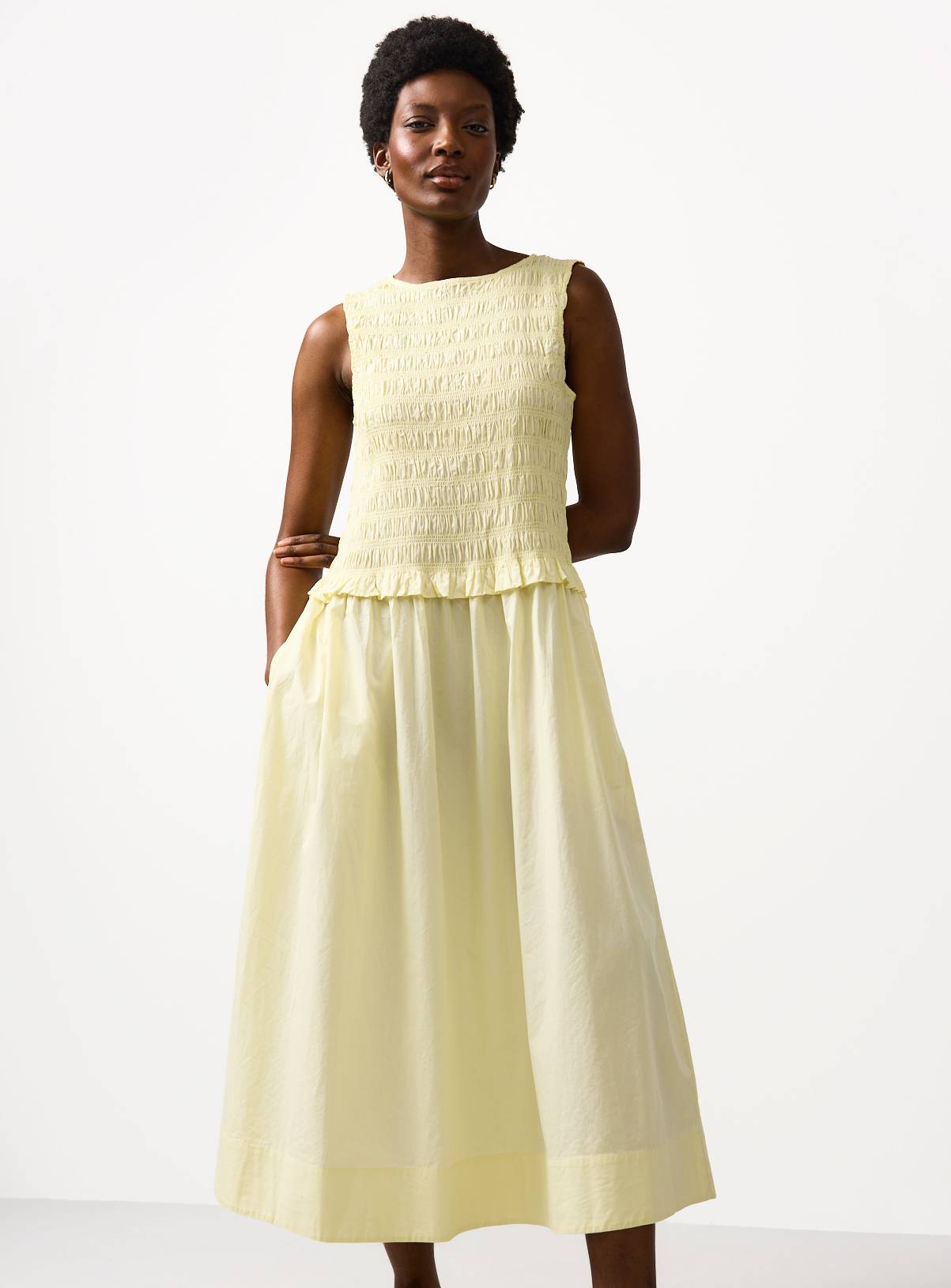 Yellow Poplin Shirred Sleeveless Midaxi Dress 20 - Image 1