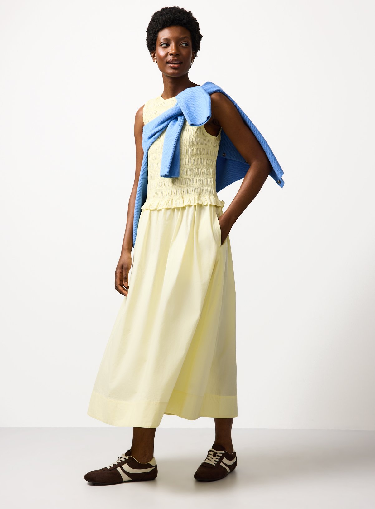 Yellow Poplin Shirred Sleeveless Midaxi Dress 20 - Image 2 thumbnail