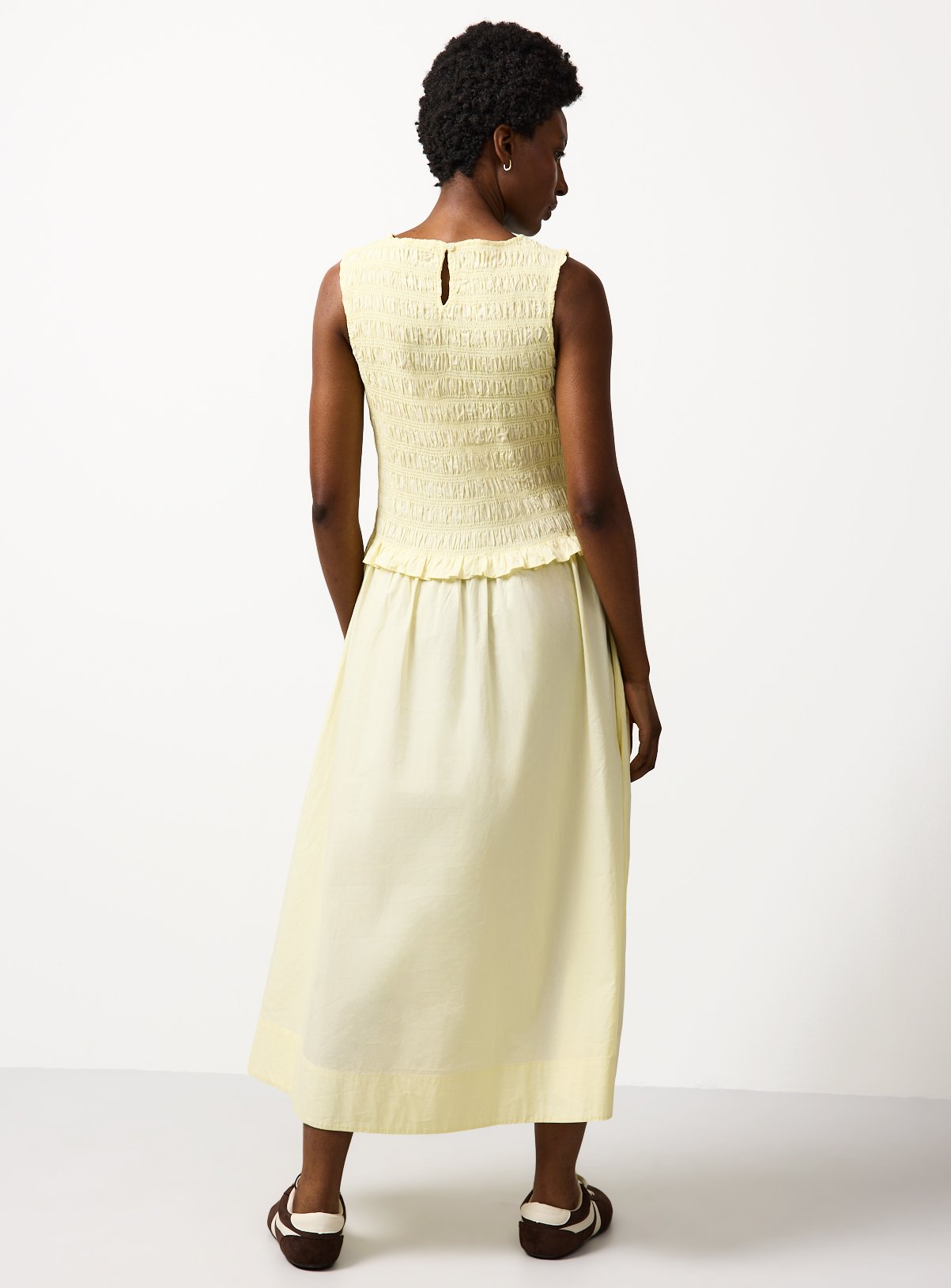 Yellow Poplin Shirred Sleeveless Midaxi Dress 20 - Image 4 thumbnail