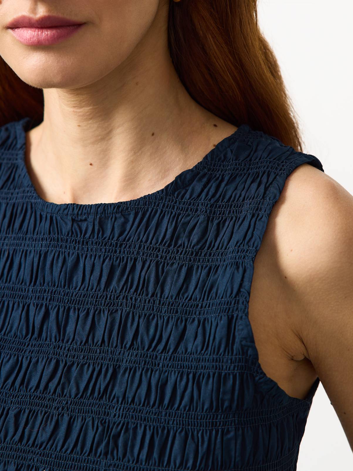 Navy Poplin Shirred Sleeveless Co-ord Top 22 - Image 3