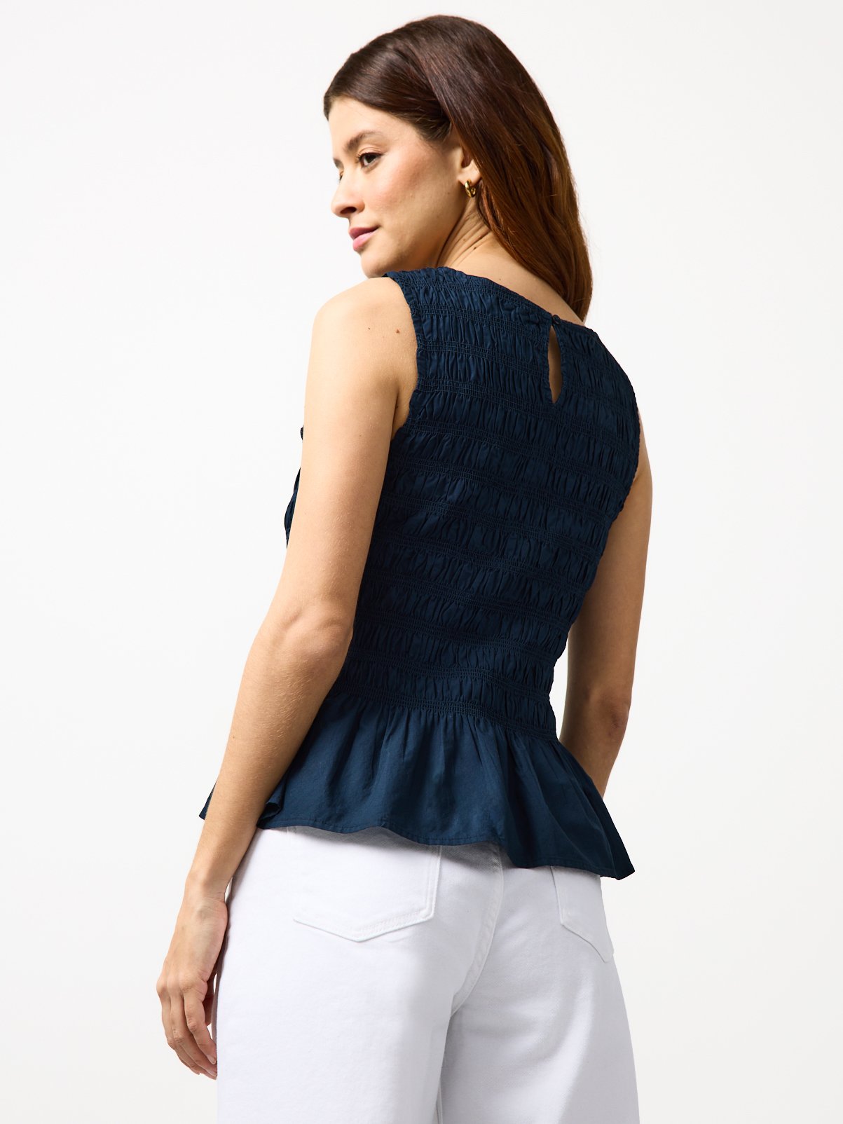 Navy Poplin Shirred Sleeveless Co-ord Top 22 - Image 4 thumbnail
