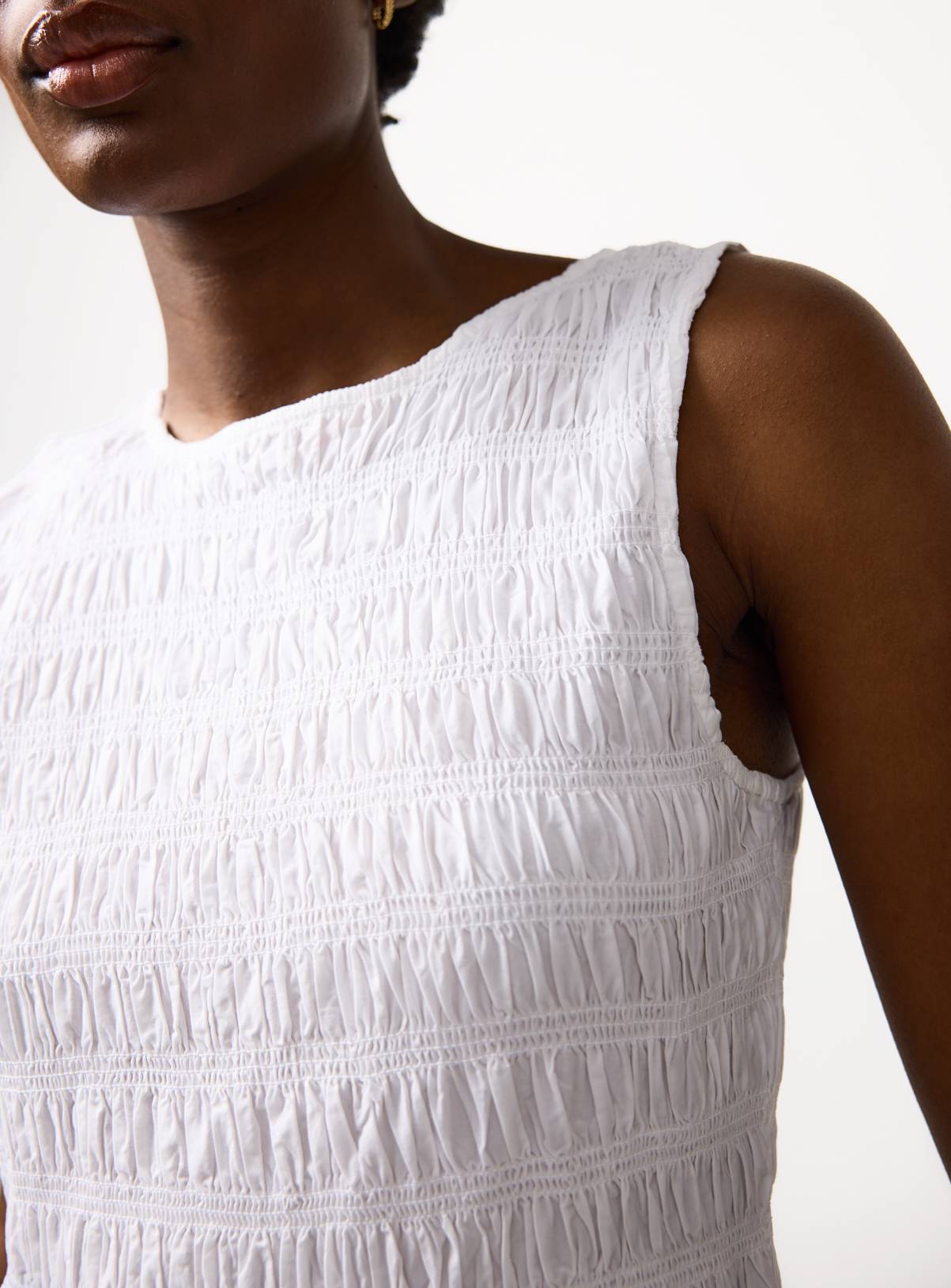 White Poplin Shirred Sleeveless Co-ord Top 10 - Image 3