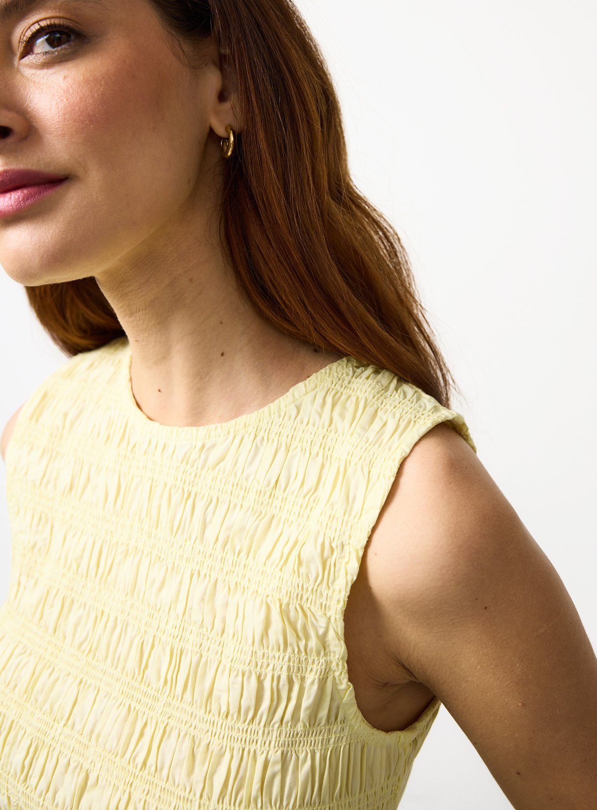 Yellow Poplin Shirred Sleeveless Co-ord Top 24 - Image 3 thumbnail