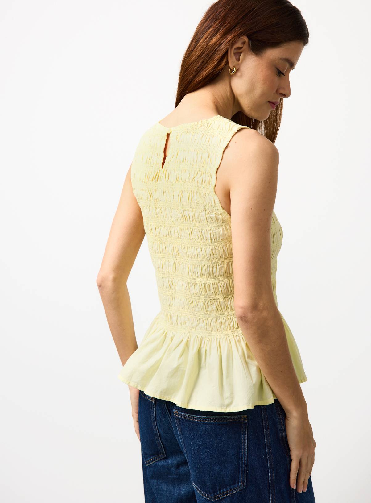 Yellow Poplin Shirred Sleeveless Co-ord Top 24 - Image 4