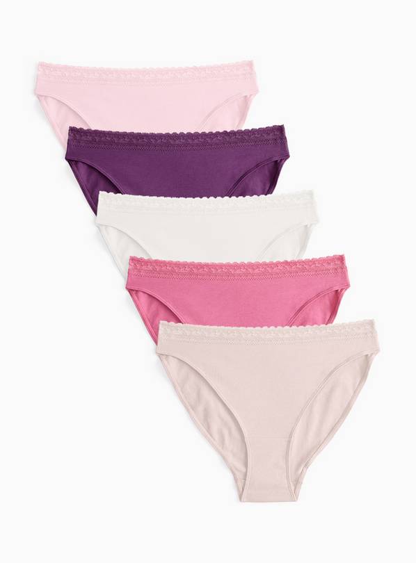 Pink Tonal Lace High Leg Briefs 5 Pack 18