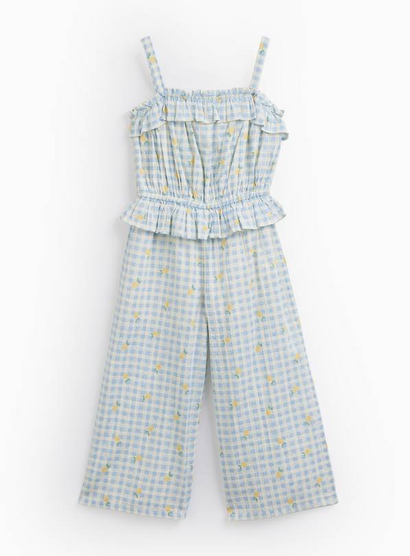 Blue Gingham Lemon Embroidered Sleeveless Jumpsuit 11 years