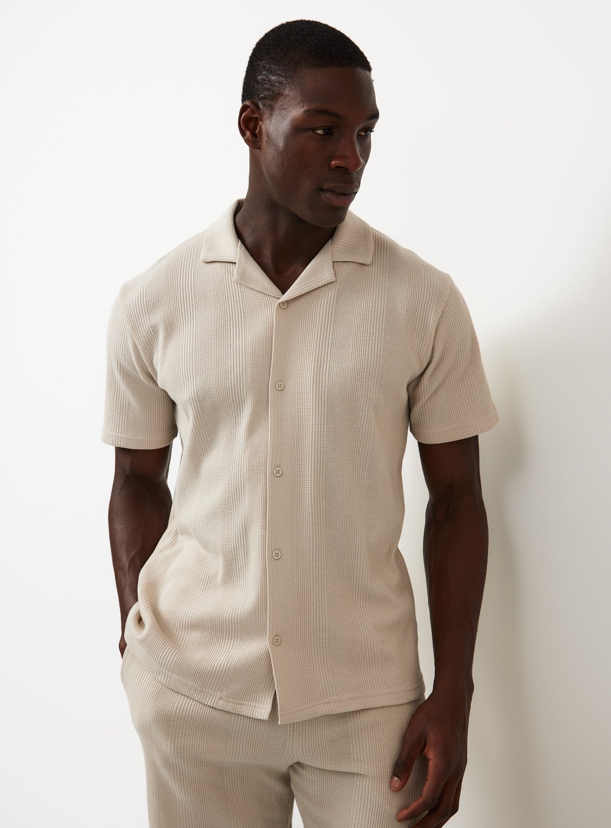 Stone Textured Co-ord Shirt XL - Image 1 thumbnail