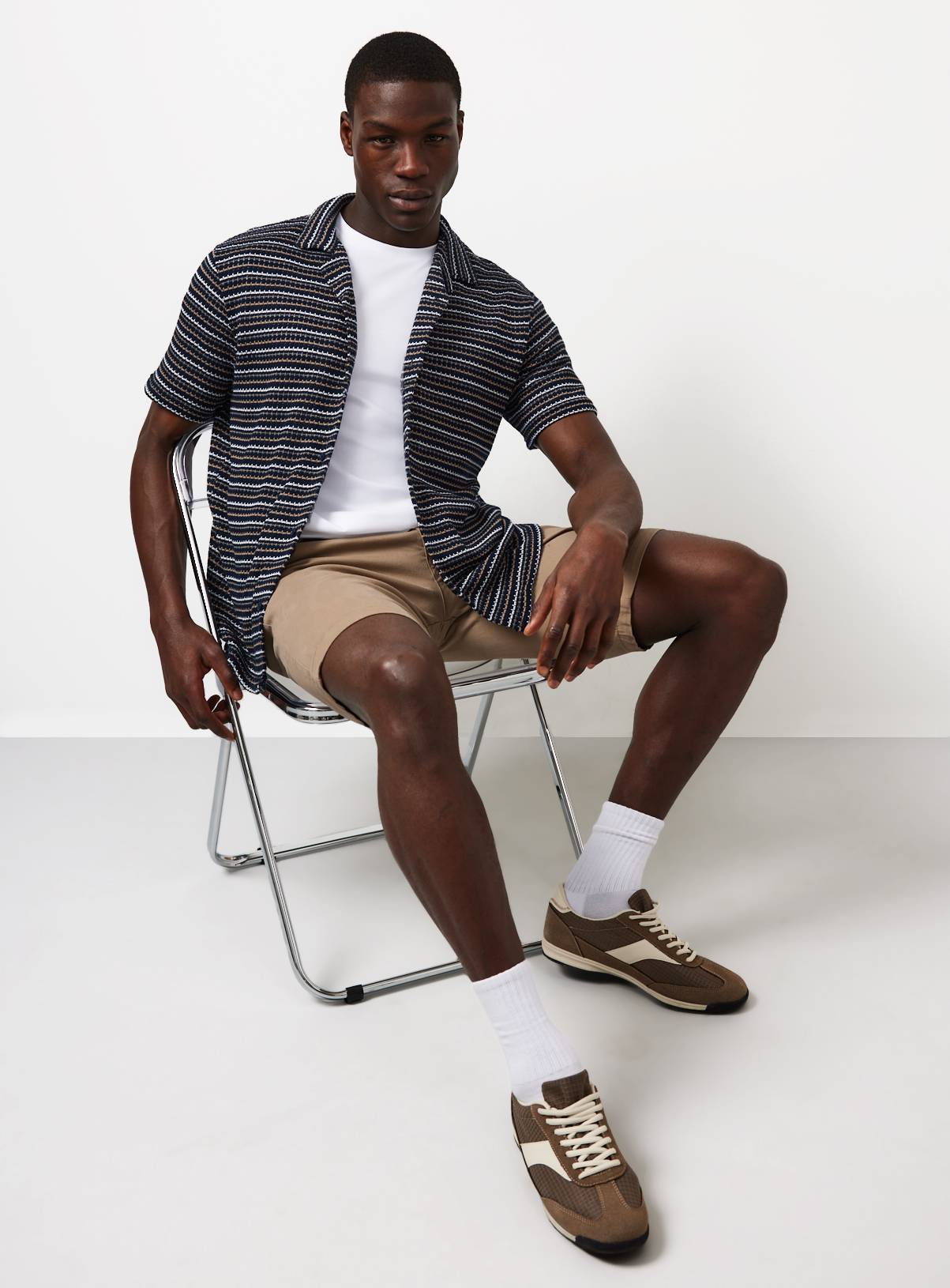 Navy Stripe Textured Jersey Short Sleeve Shirt XL - Image 2