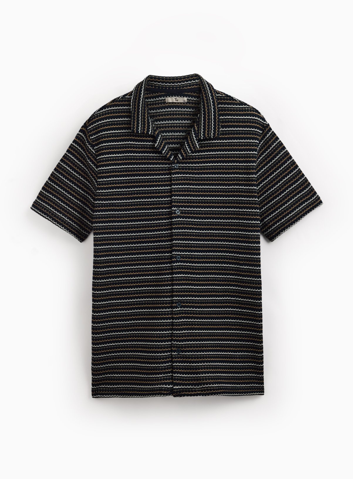 Navy Stripe Textured Jersey Short Sleeve Shirt XL - Image 3 thumbnail