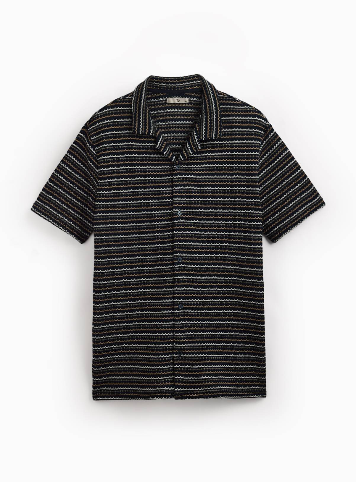 Navy Stripe Textured Jersey Short Sleeve Shirt XL - Image 3