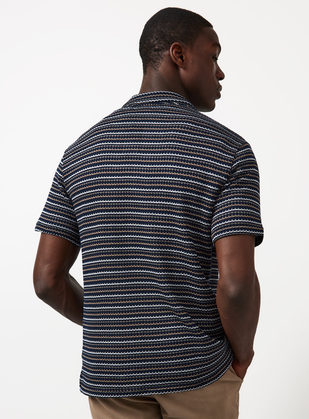 Navy Stripe Textured Jersey Short Sleeve Shirt XL - Image 5 thumbnail