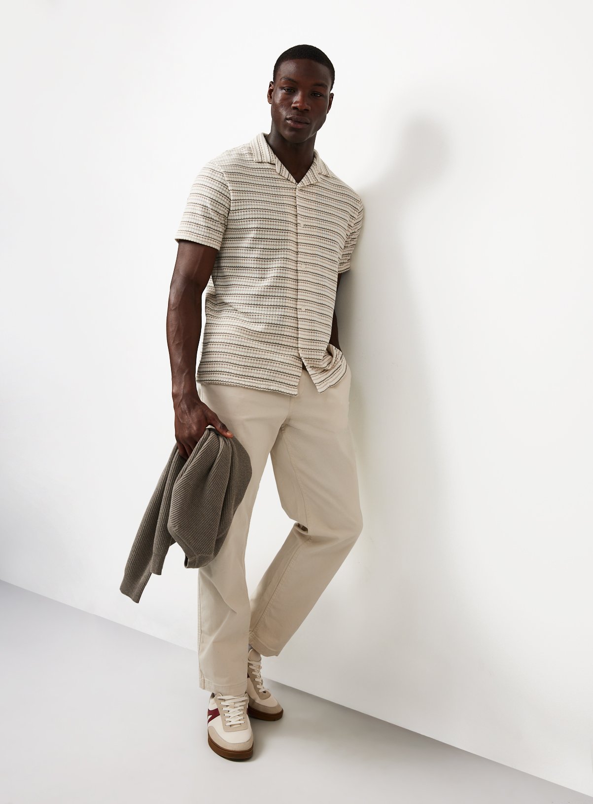 Cream Stripe Textured Jersey Short Sleeve Shirt XXXL - Image 2 thumbnail