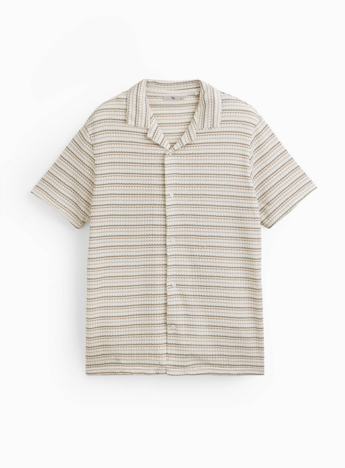 Cream Stripe Textured Jersey Short Sleeve Shirt XXXL - Image 3