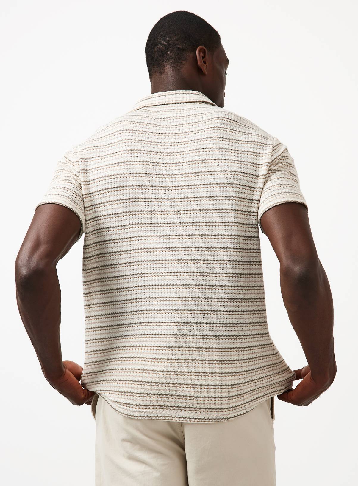 Cream Stripe Textured Jersey Short Sleeve Shirt XXXL - Image 5