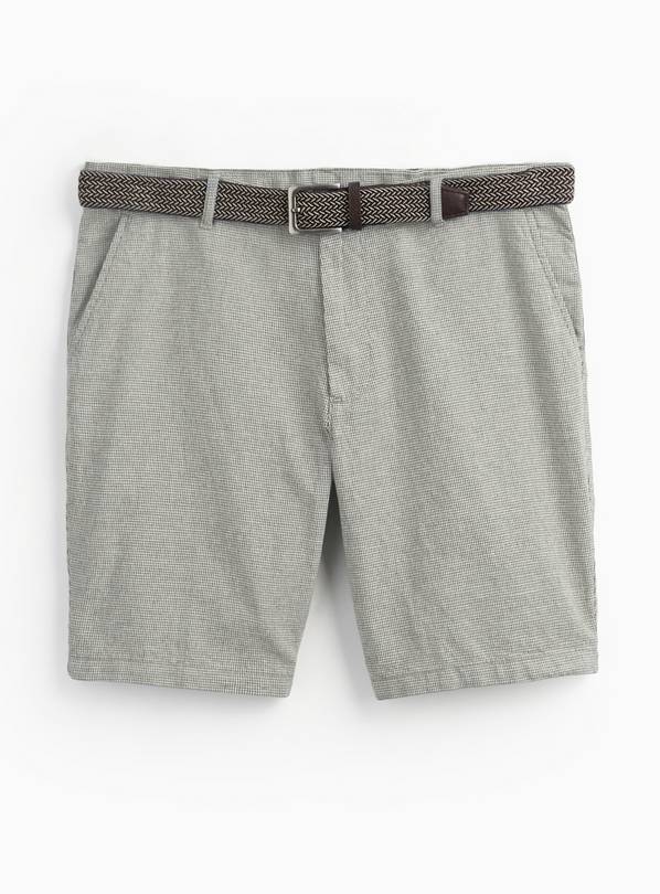 Khaki Textured Puppytooth Chino Shorts 38