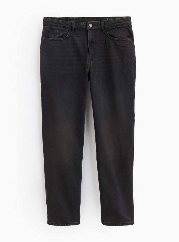 Washed Black Relaxed Straight Leg Jeans 34R