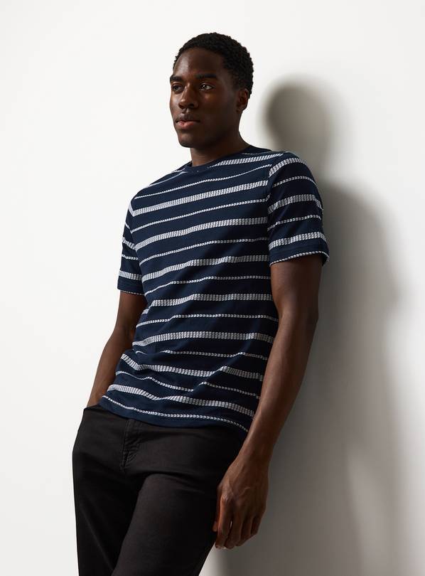 Navy Jacquard Stripe Tee XXL