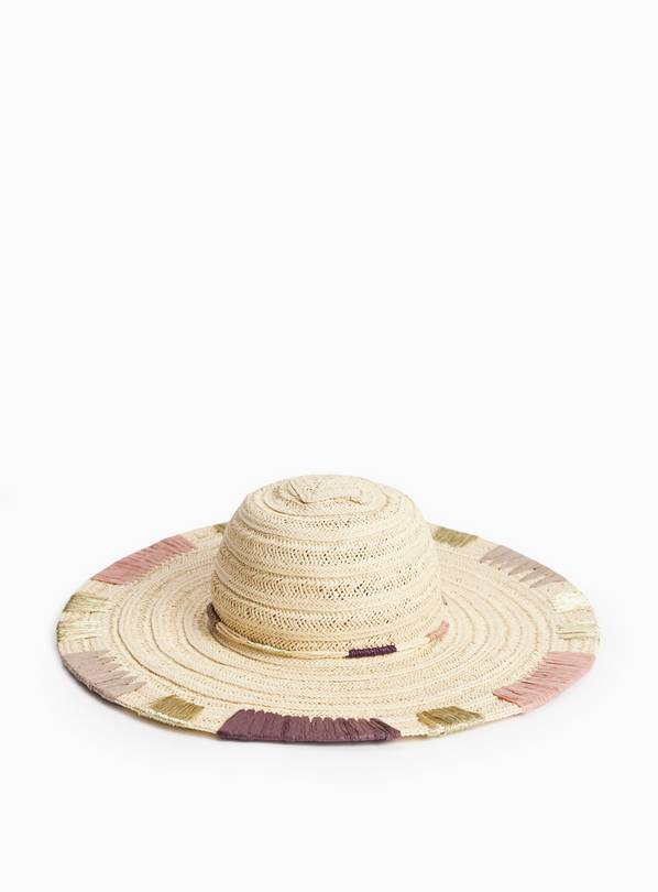 Straw Colour Stitch Detail Floppy Hat One Size