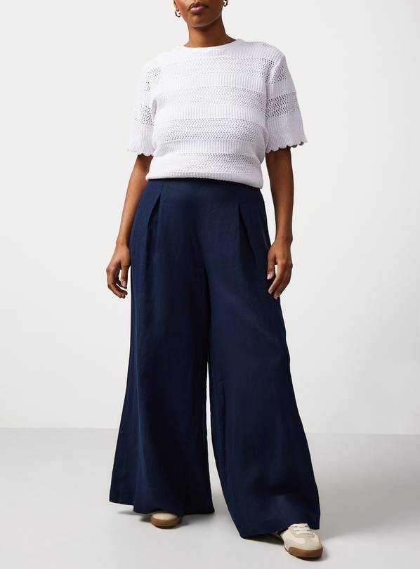 Navy Pure Linen Palazzo Trousers 20R
