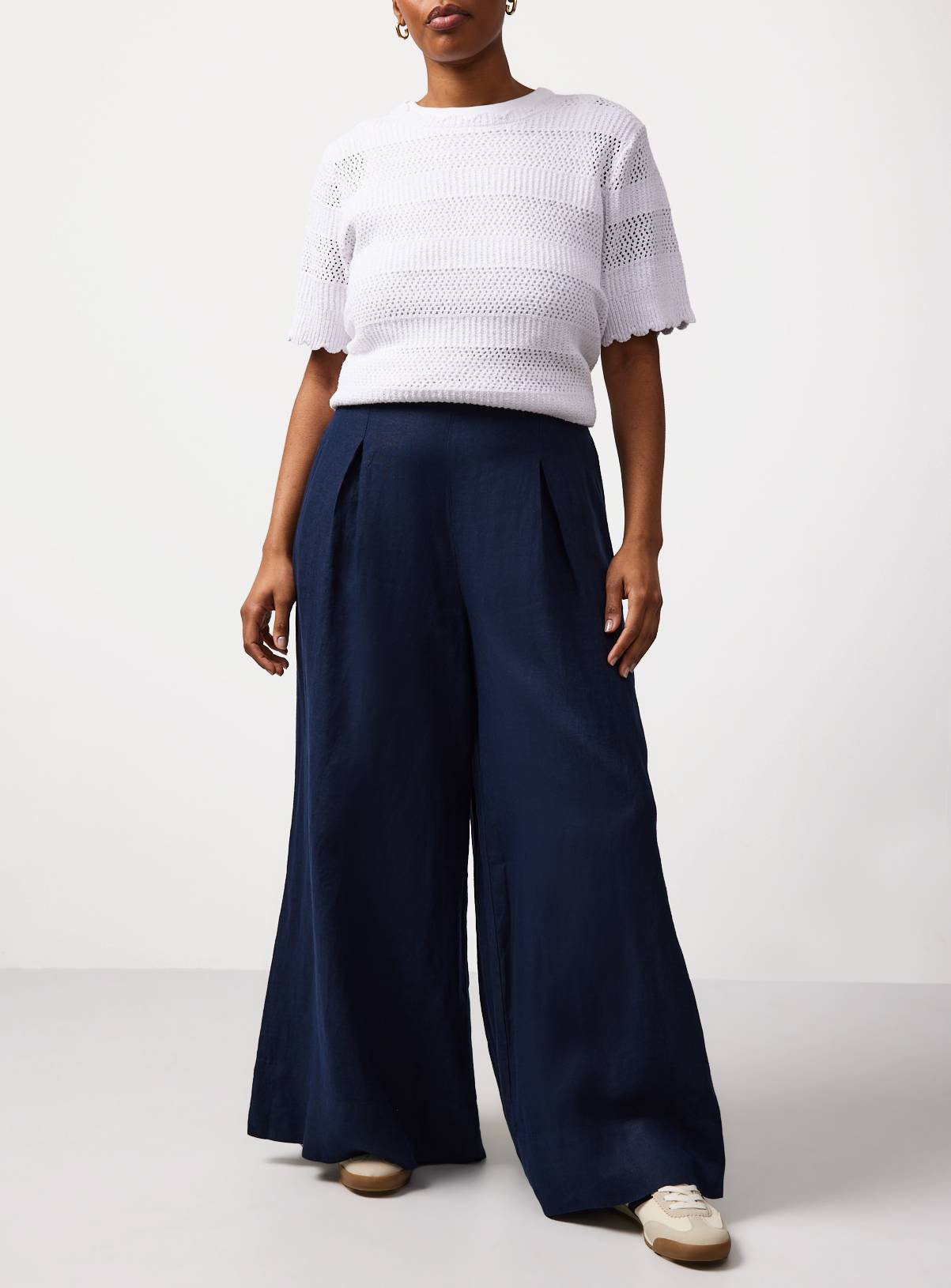 Navy Pure Linen Palazzo Trousers 20R - Image 1