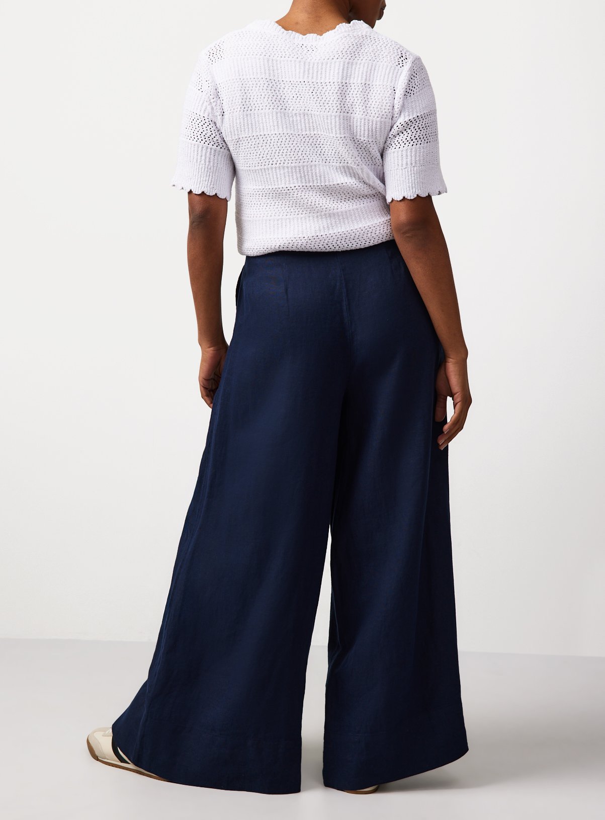 Navy Pure Linen Palazzo Trousers 20R - Image 3 thumbnail