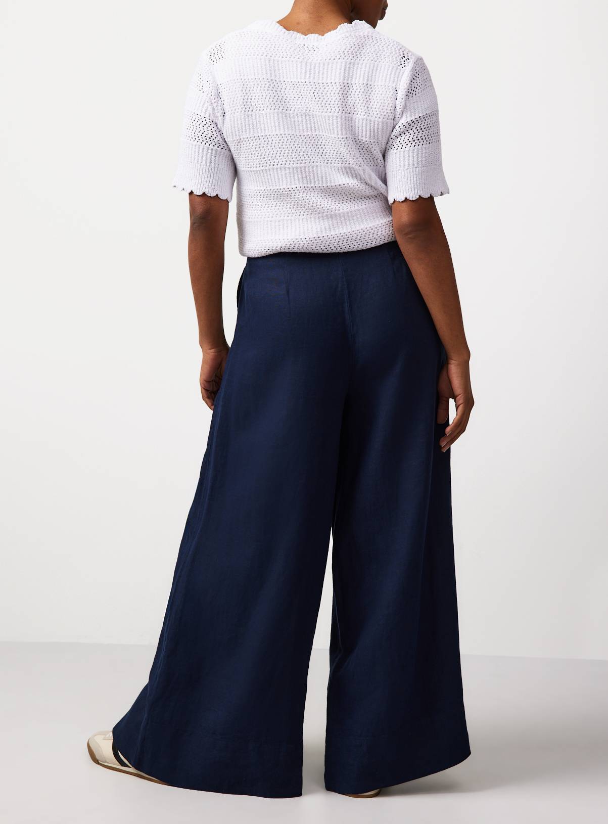 Navy Pure Linen Palazzo Trousers 20R - Image 3