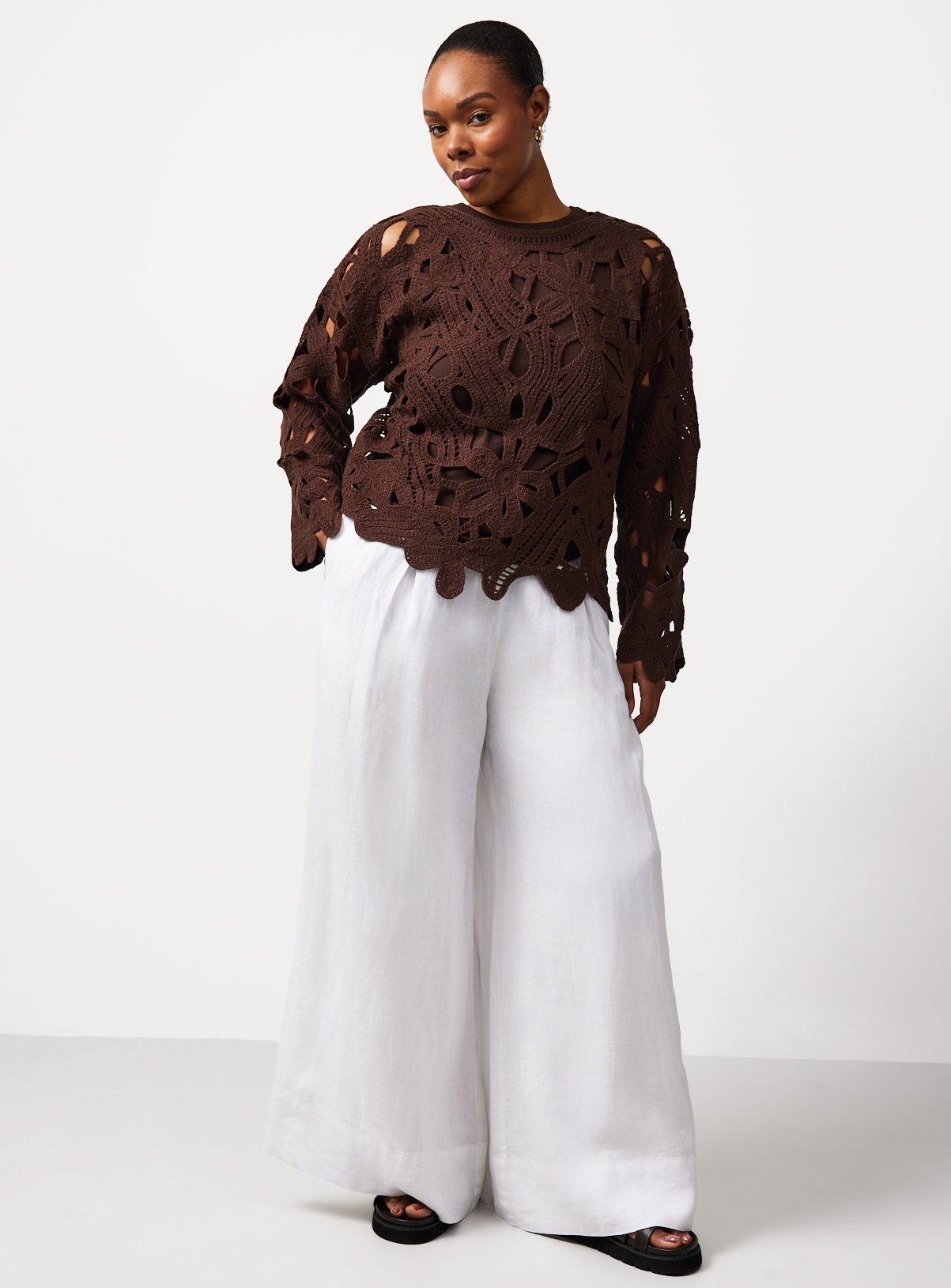 White Pure Linen Palazzo Trousers 12R - Image 3 thumbnail