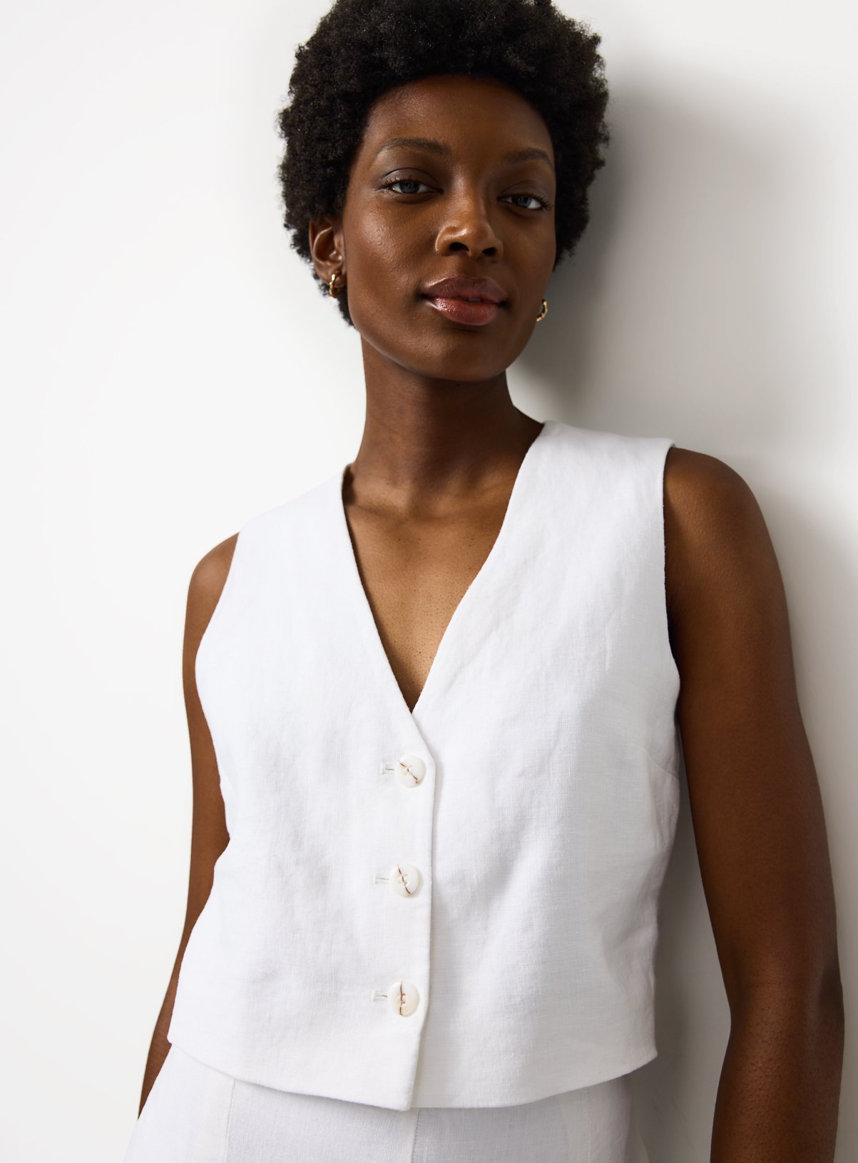 White Pure Linen Co-ord Waistcoat 18 - Image 1 thumbnail