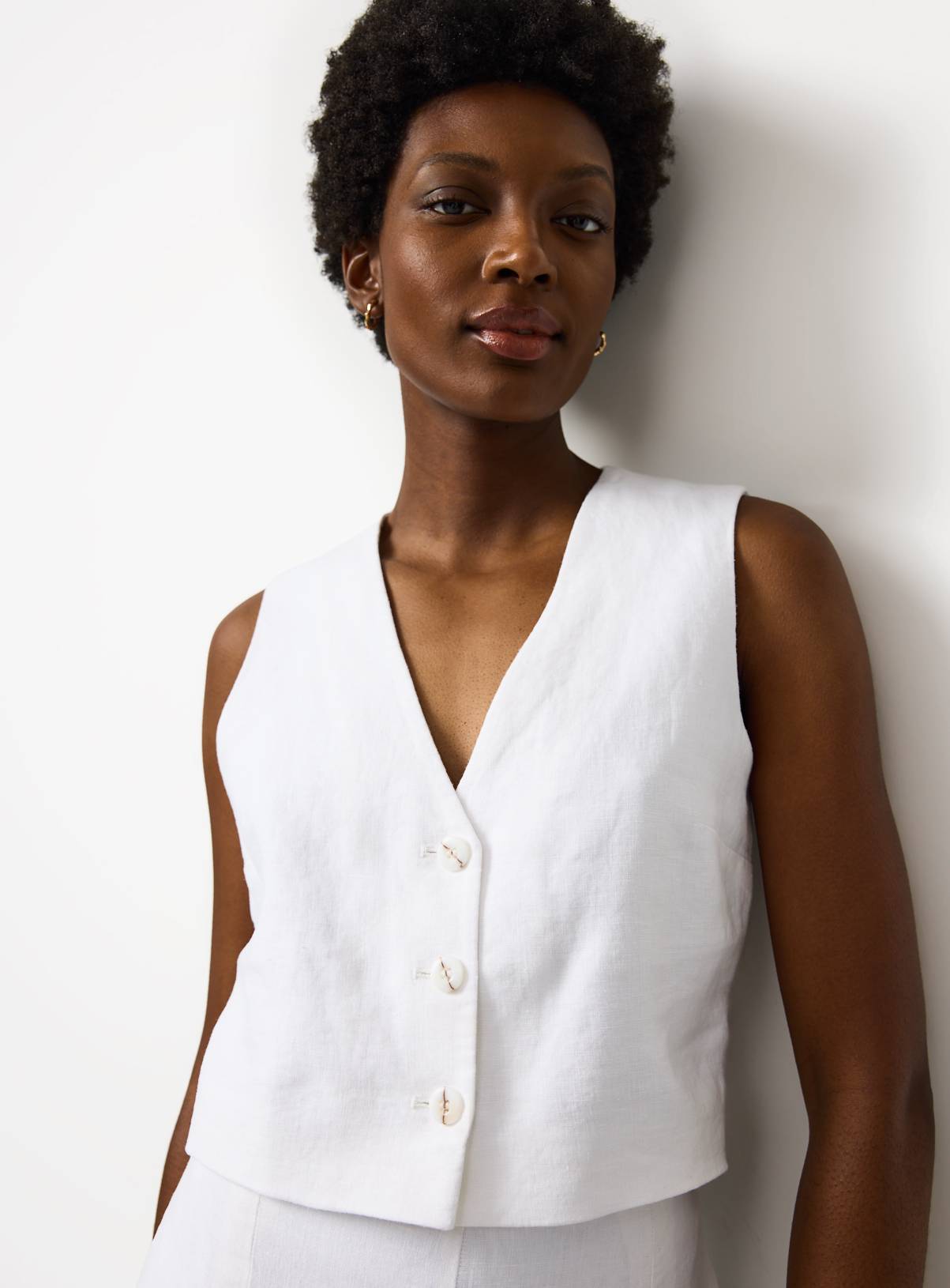 White Pure Linen Co-ord Waistcoat 18 - Image 1