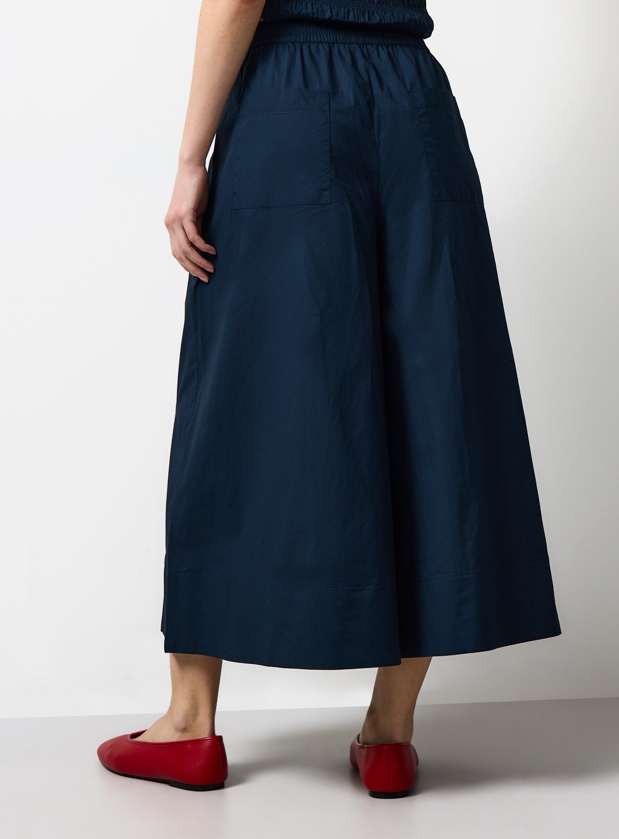 Navy Wide Leg Poplin Palazzo Trousers 12 - Image 4 thumbnail