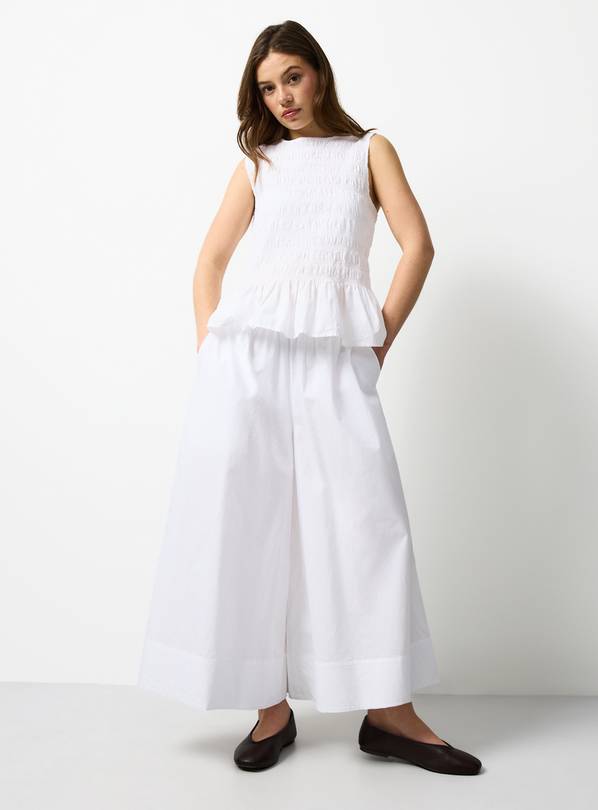 White Wide Leg Poplin Palazzo Trousers 22