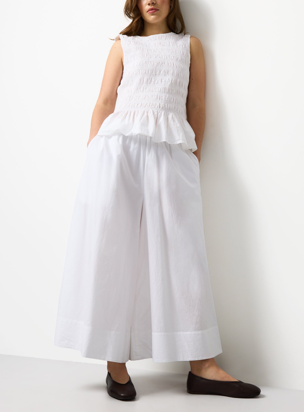 White Wide Leg Poplin Palazzo Trousers 16 - Image 3 thumbnail