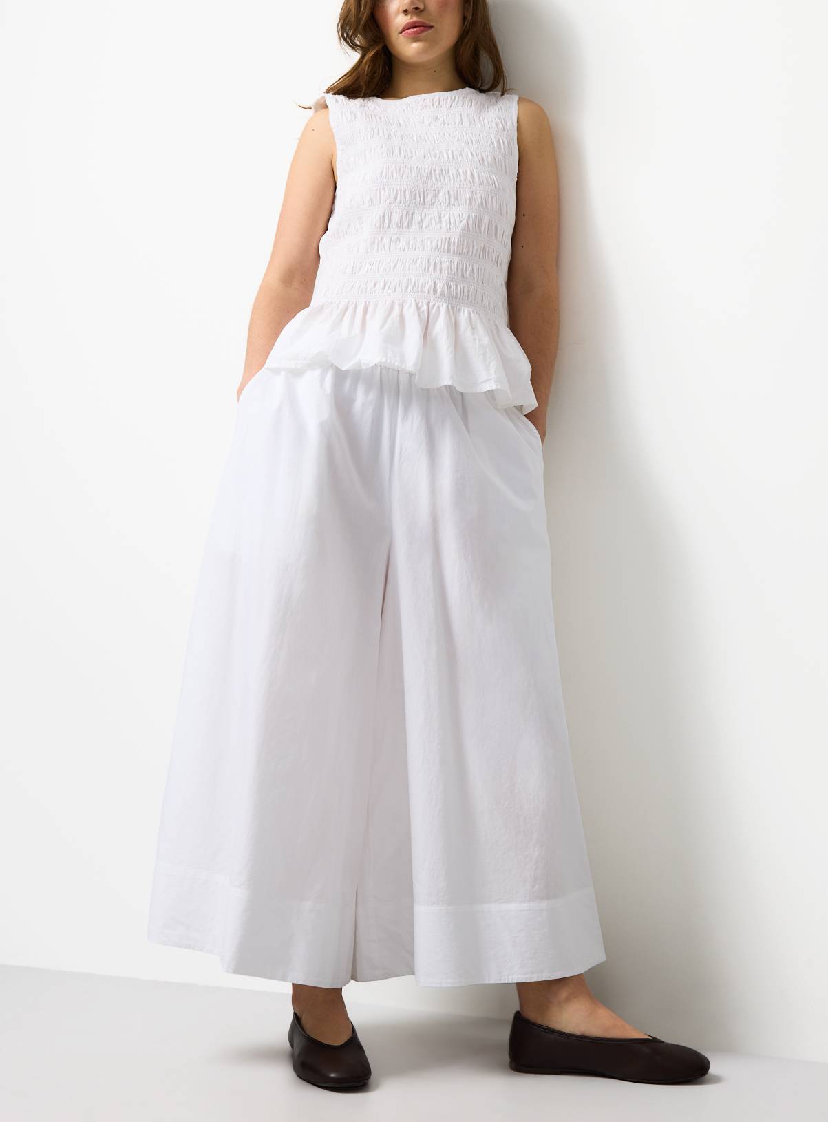White Wide Leg Poplin Palazzo Trousers 16 - Image 3