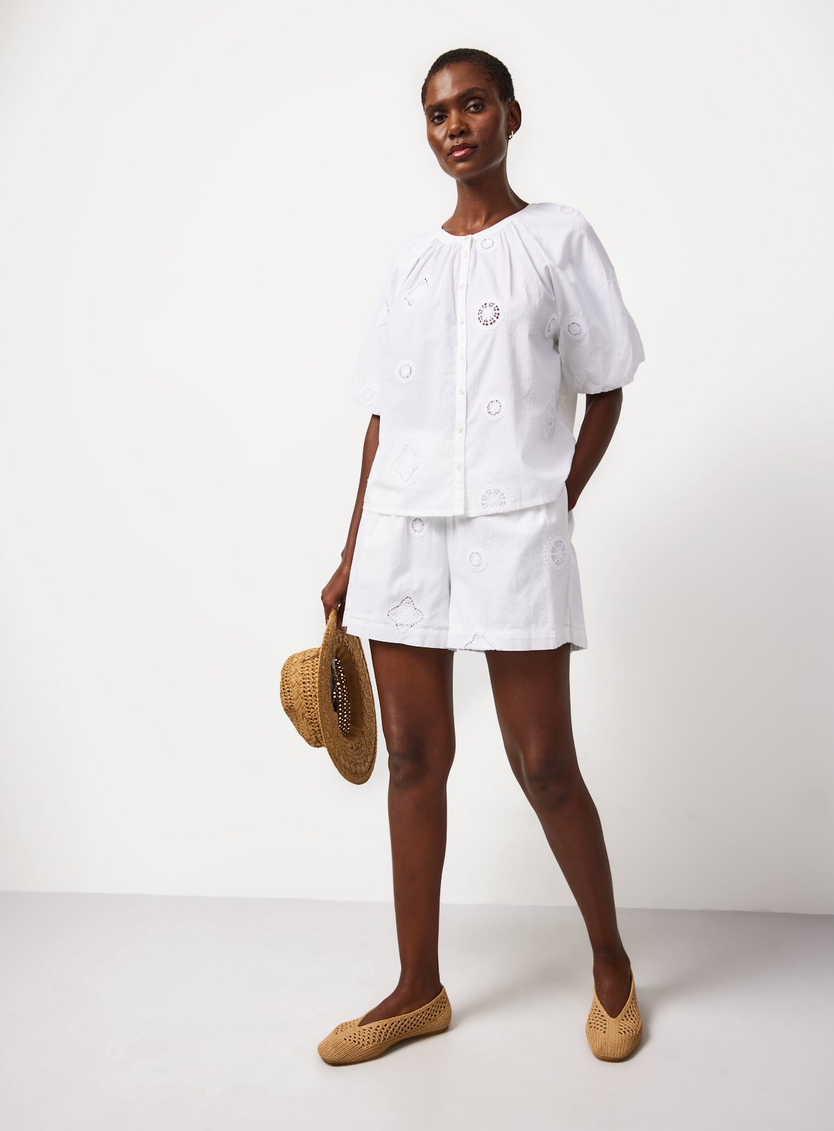 White Crochet Patch Detail Shorts 12 - Image 2 thumbnail