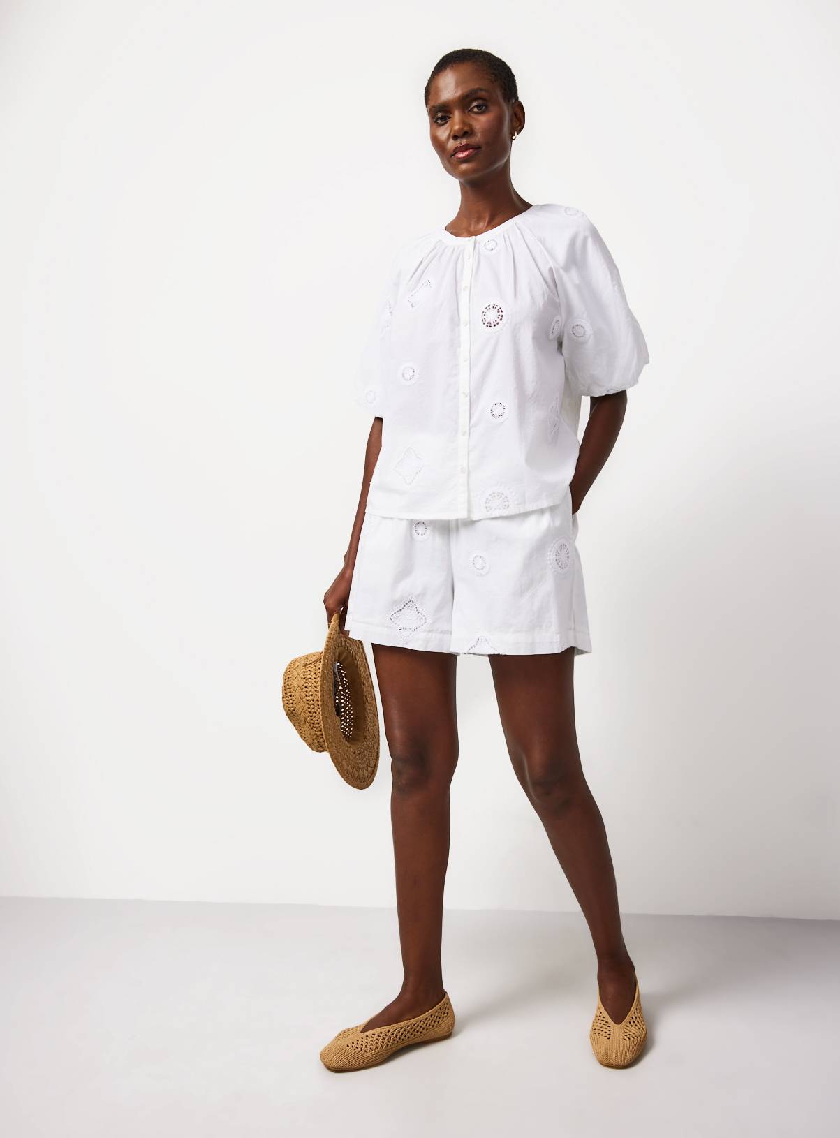 White Crochet Patch Detail Shorts 12 - Image 2