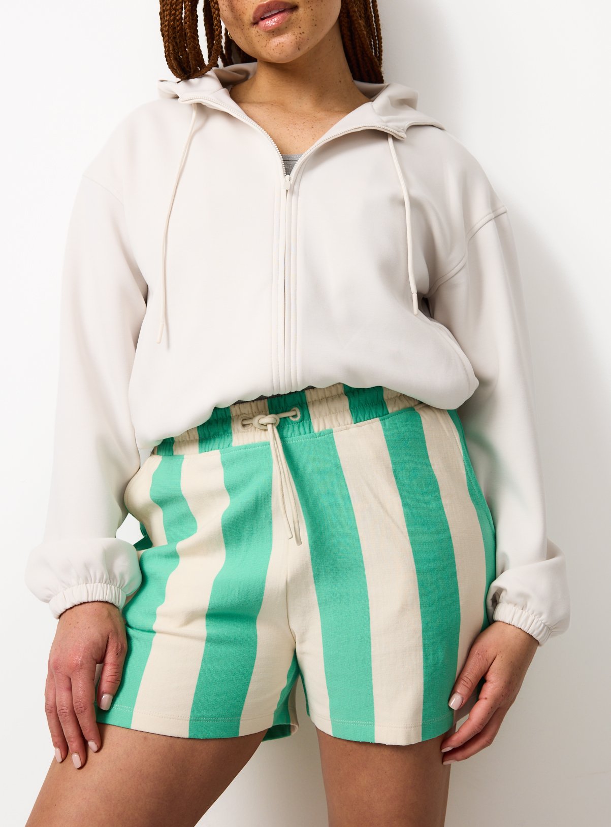 Green Stripe Sweat Shorts S - Image 2 thumbnail