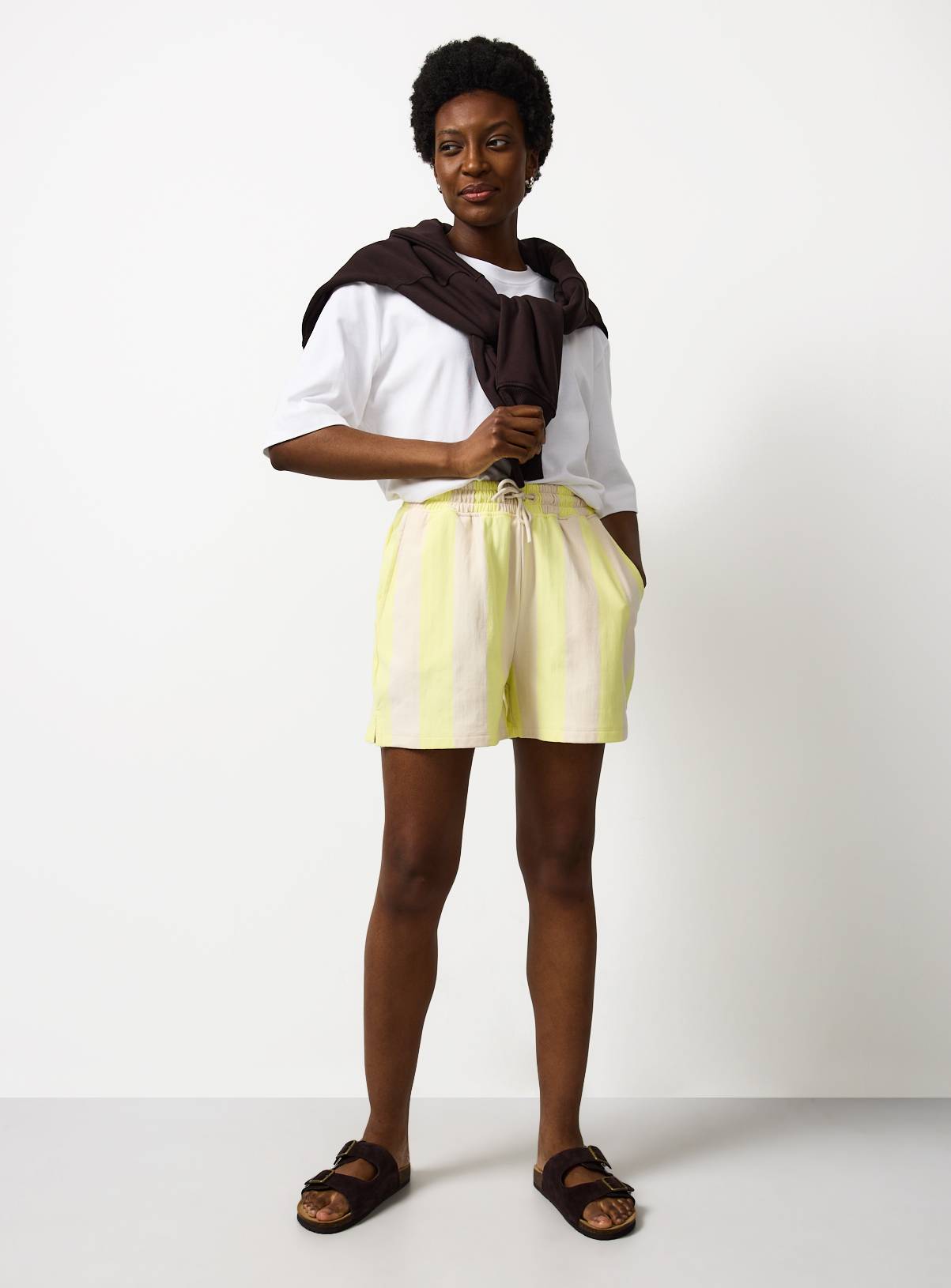 Yellow Stripe Sweat Shorts L - Image 1