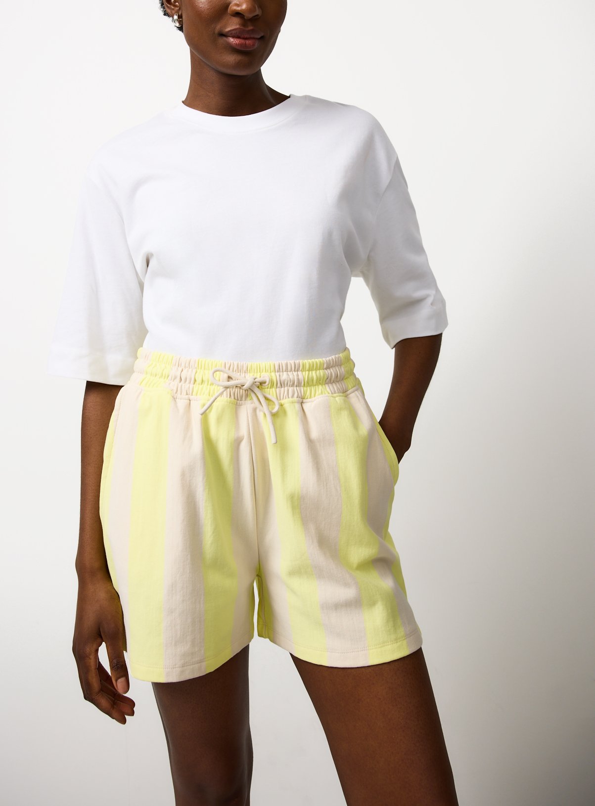 Yellow Stripe Sweat Shorts L - Image 2 thumbnail