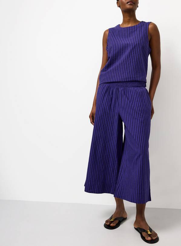 Blue Stripe Cropped Palazzo Co-ord Trousers 10