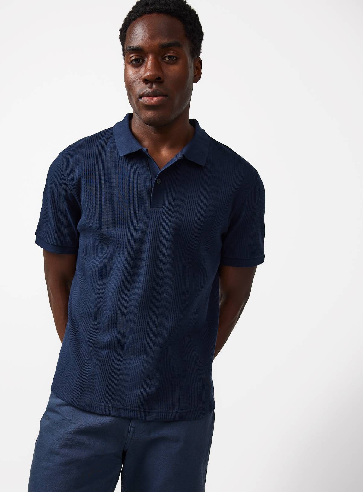 Navy Textured Polo XL - Image 1
