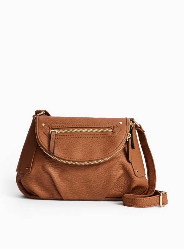 Tan PU Washed Crossbody Bag One Size