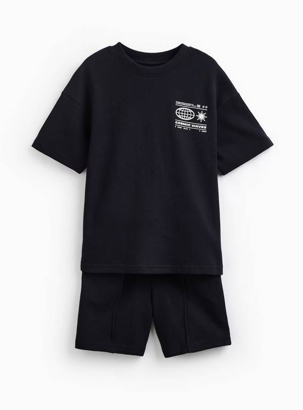 Black Front Graphic T-Shirt & Shorts Set 6 years