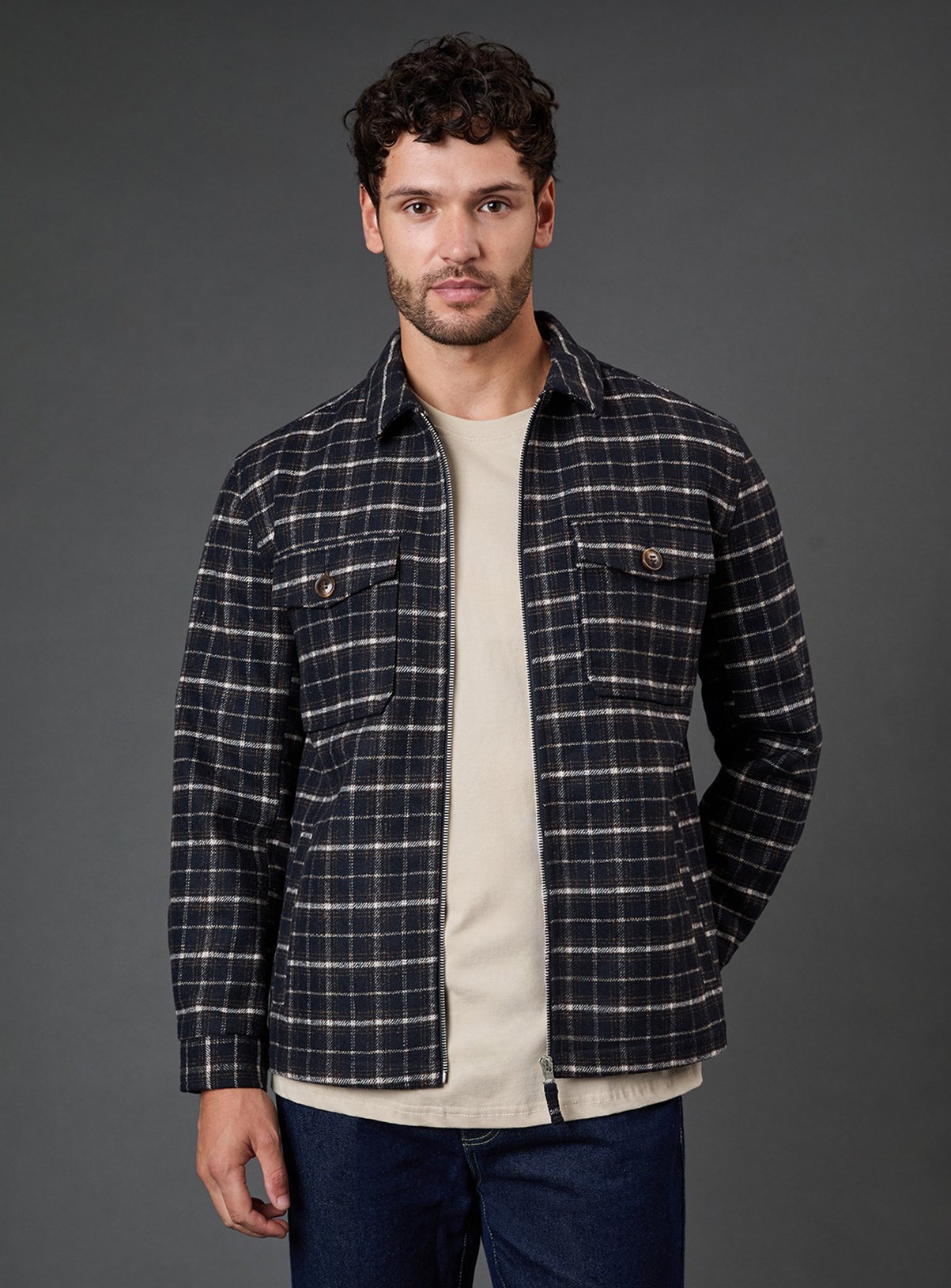 BURTON Navy Check Wool Look Jacket M - Image 1 thumbnail