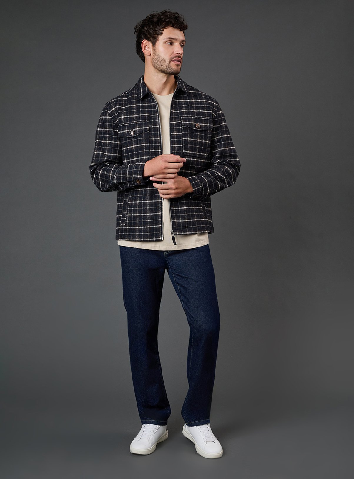 BURTON Navy Check Wool Look Jacket M - Image 2 thumbnail